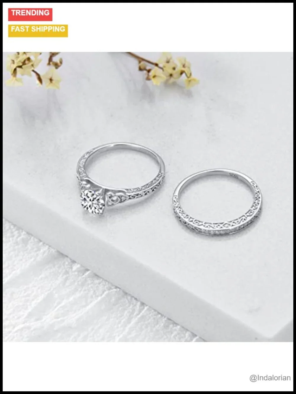 Moissanite Wedding Ring Set S925 Sterling Silver Vintage Bridal